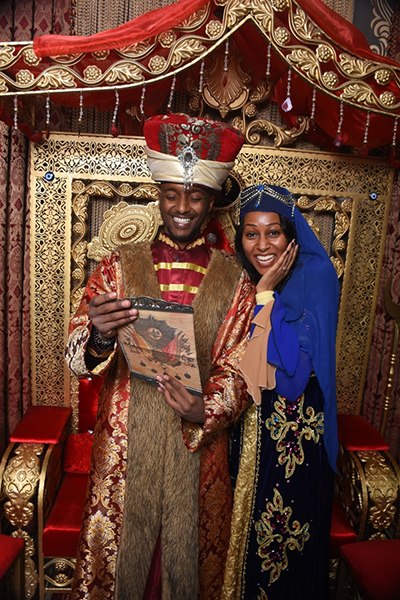 beautiful engaged couple in middle eastern costumes
